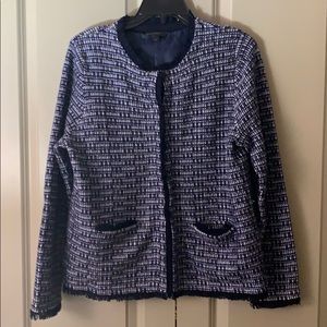J. Crew Blue and White Tweed Blazer